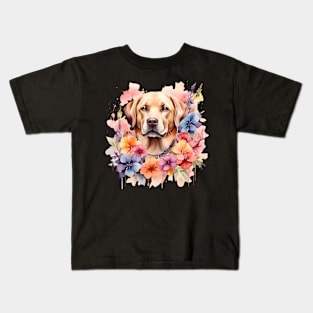 A labrador retriever decorated with beautiful watercolor flowers Kids T-Shirt